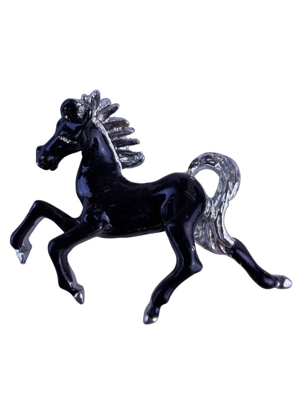 Black Metal Horse Brooch Silver Mane & Tail Vintage Decorative Pin